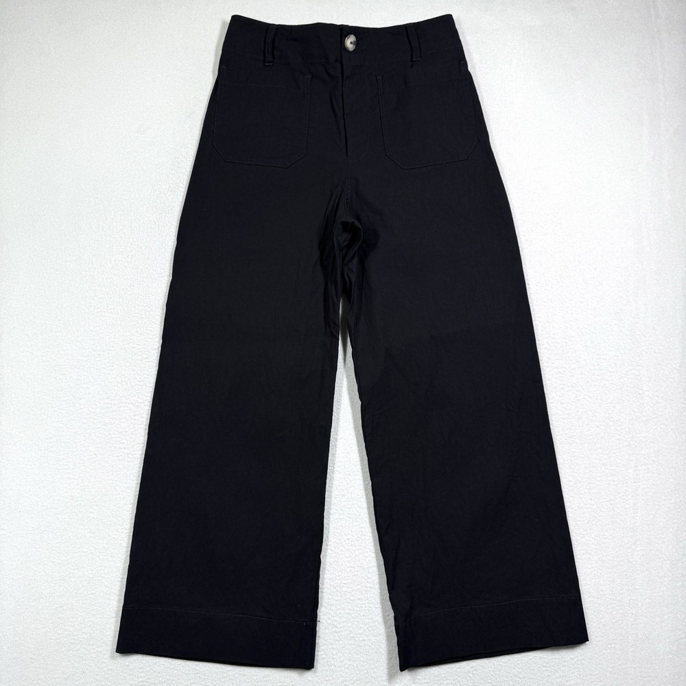 Maeve Anthropologie Pants Women 28 The Colette Linen Blend Wide Leg Black Crop